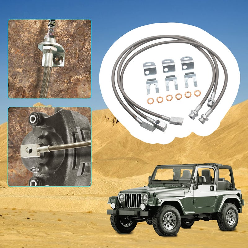 TycoonWon 89715 Front and Rear Extended Stainless Brake Lines Replacement for 1987-2006 Jeep Wrangler TJ YJ 84-01 Cherokee XJ, 89702 and 89703 Brake Lines Kit for 4"-6" Lift - Image 5